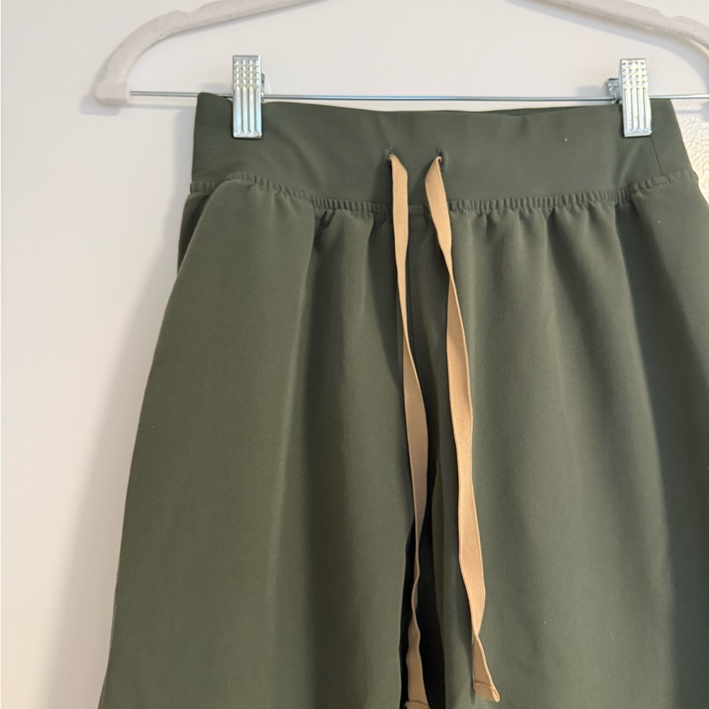 Figs Olive Green Drawstring Skirt with Tan and Black Ties